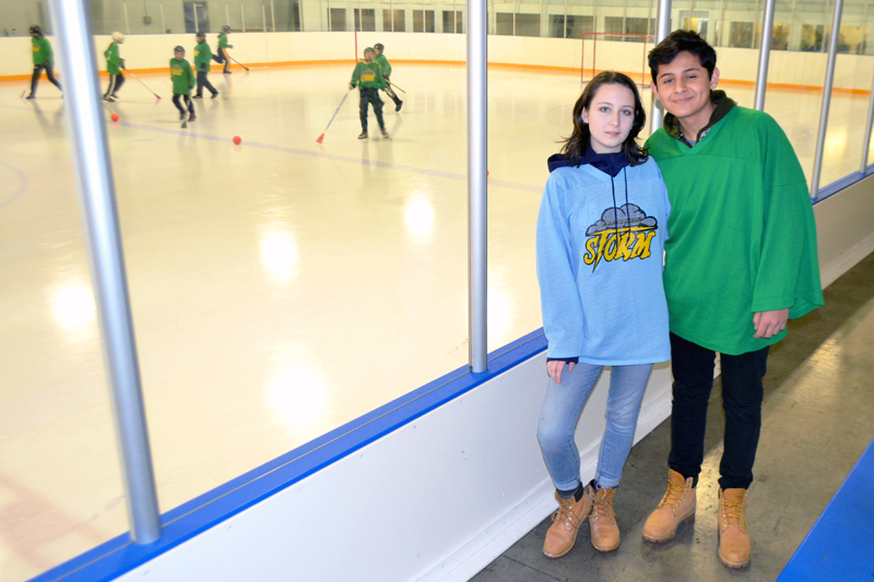 Exchange students try their hands at broomball